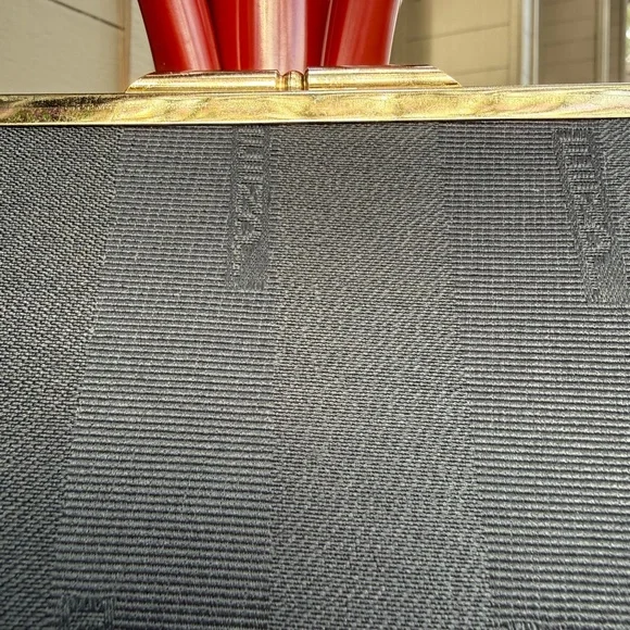 Luiza Black Textured Fabric Clutch with Gold Frame by Luiza - Picture 4 of 16